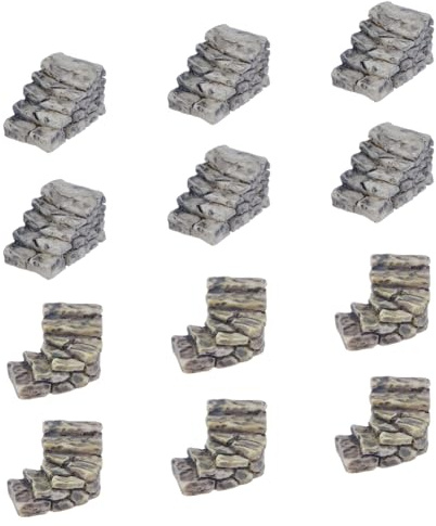 SUPERFINDINGS 12 pièces 2 Styles Décoration de Marches Miniatures Escaliers en Pierre Miniatures Marches en Résine Mini Phare Pont de Puits d'eau Figurines pour Kit de Bricolage de Jardin Statues