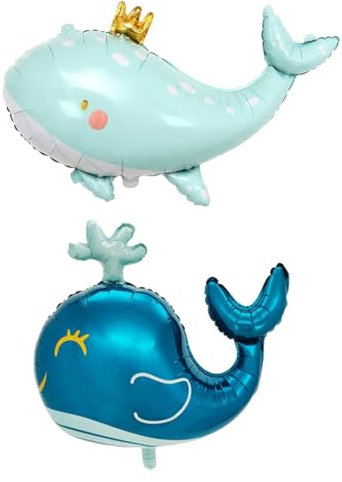 Lot de 2 Balloons Baleines Animés - Décorations Gonflables en Aluminium pour Douche Enfants et Fête au Bord de Mer