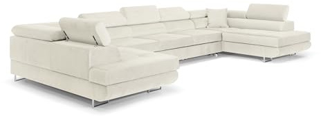 COMFORTINO FURNITURE Ecksofa mit Schlaffunktion Big PASTI U-Form, Sofa Couch mit Bettkasten, 3-Sitzer Eckcouch, Schlafsofa für Wohnzimmer, Big Sofa Couch mit Schlaffunktion (Beige)