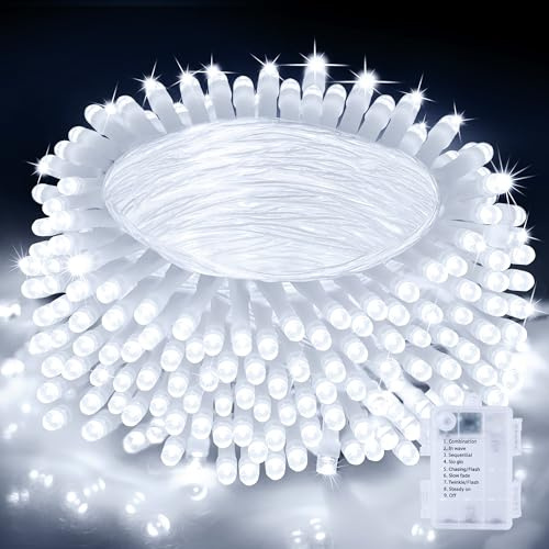 Nextronix Christmas Tree Lights Indoor - 20m 200LEDs Xmas Fairy Lights Battery Operated with 8 Modes Timer, IP44 Waterproof Battery Lights for Garden/Bedroom/Camping/Gazebo/Outdoor