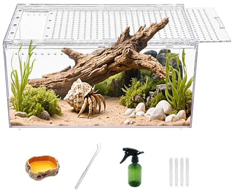 Reptile Growth 【Nessun assemblaggio】 Recinto per rettili con pulsante magnetico.40 x 25 x 20 cm Addensare la gabbia del serpente, Serbatoio di riproduzione per rettili impilabile in lotti per insetti