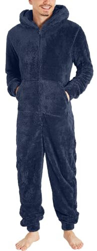 Cexiakong Jumpsuit Herren er Kostüm Baumwolle Schlafanzug Mit Kapuze Männer Herbst Winter Warm Bodysuit Regular Fit Hausanzug Teddy Anzug Fleece Flauscher Schlafoveralls Klassisch