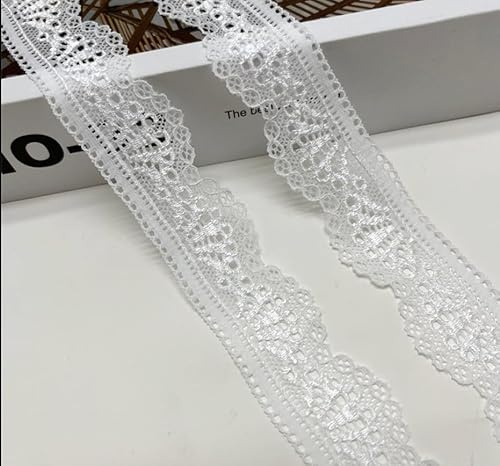 WANYI 2 Yards 3cm Spitzenband Weiß Spitzenborte Elastizität Spitzenstoff Meterware Borten und Bänder zum Nähen Elasthan Spitze Vintage Spitzenbordüre fur DIY Unterwäsche Handwerk Geschenkband(Weiß)