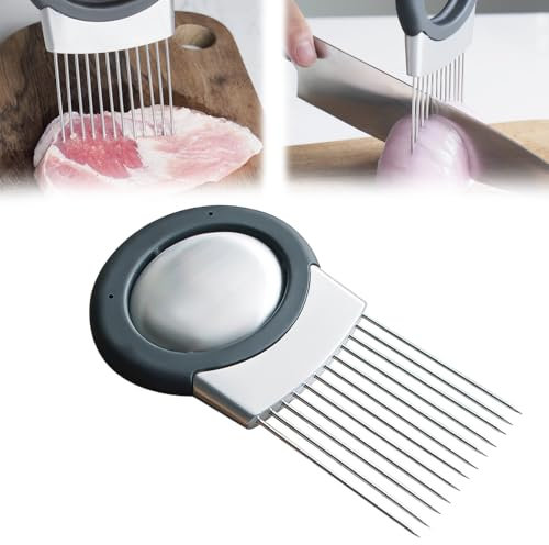 Schneiderhalter für Zwiebeln aus Edelstahl, 2025 Neuest zwiebelschneider, zwiebelschneider manuell zum Schneiden Tomate Zwiebel Schneidehilfe (1)