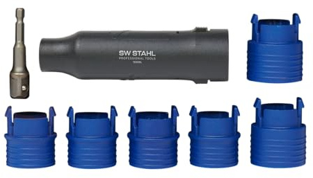 SW-Stahl 10358L Bolzenreiniger-Satz, 8-teilig, Radbolzen Reinigungswerkzeug | Reinigungsset für Stehbolzen, inklusive 1/2 Zoll & Akkuschrauber-Adapter, ideal für die KFZ-Instandhaltung am PKW