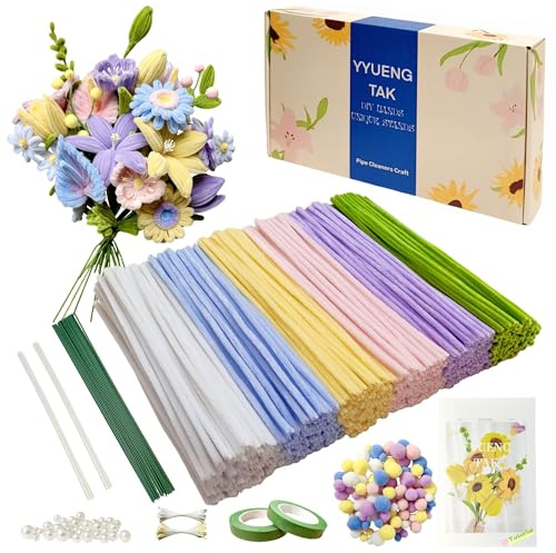 YYUENGTAK 500 piezas Limpiapipas Manualidades Colores macarrón,Set de Limpiapipas Flores, con Instrucciones y varios accesorios,para Regalos Artesanales y Decoración del Hogar,Pipe Cleaner Flower kit