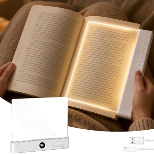 XUDUOO Leselampe Buch, Buchlampe LED dimmbar mit 3 Lichtfarben, Tragbare Flaches Buchlicht Reading Light, USB Wiederaufladbare Buchlicht für Nachtlesen ins Bett, Geschenk für Buchliebhaber