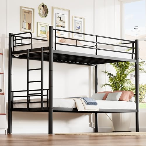 Generisch Hochbett Stockbett 90×200cm mit Rausfallschutz und Lattenrost, umbaubar in Zwei Einzelbett, Funktionsbett Etagenbett, Schwarz
