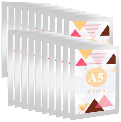 MIVIDE 20 Stück Magnetrahmen A5 Info-Rahmen Selbstklebend mit Magnetverschluss, Magnetrahmen A5, Diamond Painting Rahmen, Selbstklebender Magnetischer Rahmen für Dokumente, Fotos, Poster (Silber)