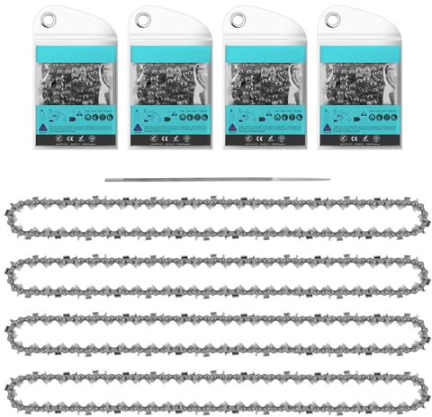 STEEIRO 4er-Pack Sägeketten 3/8LP 1,3 mm 57 TG 40CM mit 1 Datei | Kettensäge Kette Kompatibel mit Einn-hell, Ec-ho, Dol-mar, Wor-x und andere (3/8 1,3 mm 57 TG)
