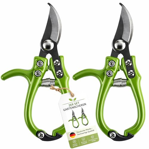 2er Set Gartenschere Profi scharf ergonomisch Astschere Rosenschere Edelstahl Klinge Garten Schere Hand Gartenschneider Federmechanismus rutschfest präziser Schnitt für Blumen Zweige Sträucher