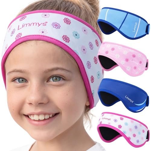 Limmys Bandeau de Natation pour Enfants & Adultes – Bande en Néoprène Élastique Renforcé, Sans Latex, Antidérapant, Maintient les Bouchons d’Oreilles (White Flower, M : 2–8 ans)
