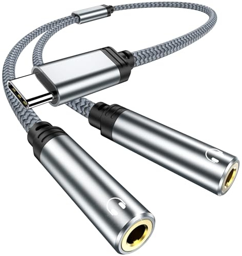 Audio Y Splitter Kabel USB C Splitter Kopfhörer Aux Adapter, USB C auf 3.5mm Klinke kompatibel mit iPhone 16/15 Pro Max Plus, für Galaxy S24 S23 S22, Pixel 7/6 Pro/5, Huawei P40/P30, Tablets