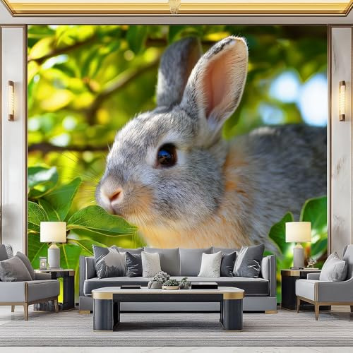 Carta da parati Coniglio Grigio Animale 400x280 cm Murale Carta da parati Stampa 3D Moderna, Fotomurale Decora per Camera Letto, Soggiorno, Stanza Bambini