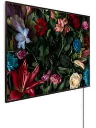 Könighaus Bildheizung 130 Watt - Thermostat - 1-3 m² | Motiv: Stillleben Blume, schwarzer Rahmen, TÜV SÜD, 5 Jahre Garantie, HD-Qualität, Überhitzungsschutz
