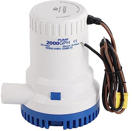 Bilge Pump Submersible Electric 12V 2000GPH, Low Noise, Flame Retardant Material - Copper Motor, Self Priming, Easy Installation for Marine and Boat Use