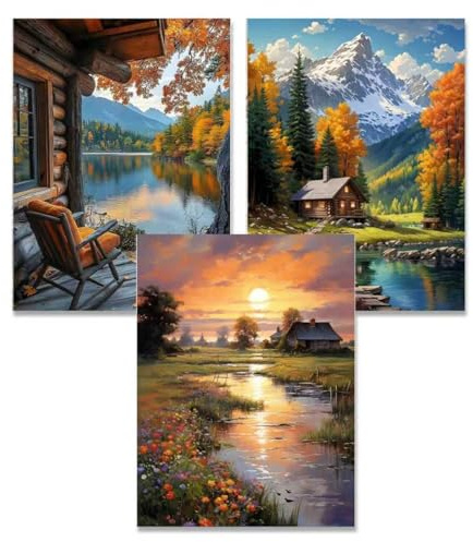 WEMEON 3 Stück Malen Nach Zahlen Erwachsene (30x40cm), Landschaft Paint by Numbers Leinwand Leinwand und Acrylfarbe, DIY Set Erwachsene zur Entspannung für Home Deko