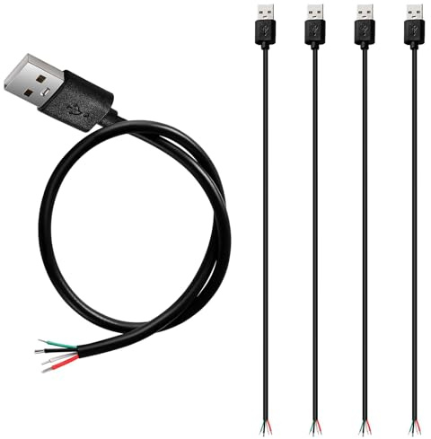 MejaRizon 5 Stück USB-A Stecker, Pigtail offenes Ende Stromkabel 5V 3A 30cm 0,3m 4-poliger Draht DIY Pigtail-Kabel, für USB Geräte Installed oder DIY Replace Repair Cable