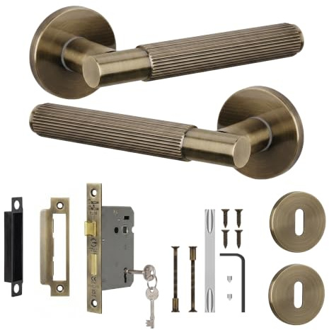 Decoranddecor Hera Antique Brass Door Handles Internal, Fire Rated Lock | Brass Handle, Lock and Keys Kit, Lockable Bedroom Study Door, Keyed Internal Lock, Aged Victorian Style, Bedroom Office Doors