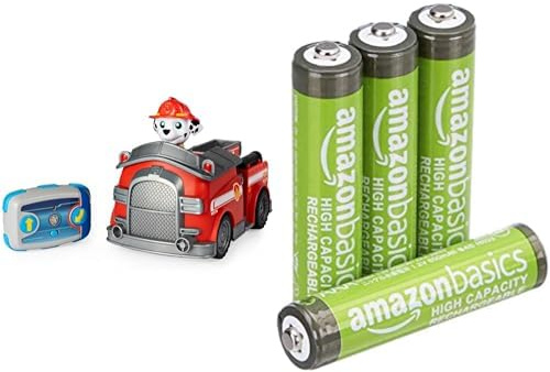 PAW PATROL Marshall RC Feuerwehrauto, 3+ Jahre, & AAA Akkus Amazon Basics 4 Stück, 850mAh