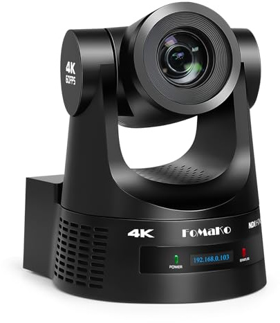 FoMaKo 4K 60fps NDI PTZ Camera, Supports NDI HX3 4K 60fps Output, 20x Optical Zoom, Gen 3 AI Auto-Tracking, 3G-SDI/HDMI/NDI/USB/PoE, Ideal for Church Worship & Live Studio,K600N Black
