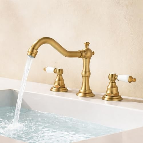 Robinet 3 Trous Lavabo Salle de Bain Robinet Eau Froide Lave Main Retro Européen Mitigeur Salle de Bain en Laiton,antique