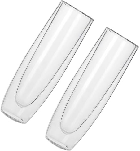 Genérico Copas de Vino Tinto y Champán de Doble Capa 150 Ml, Vaso de Vidrio Doble Pared Transparente, Set de 2 Unidades para Fiesta, Bar y Restaurante