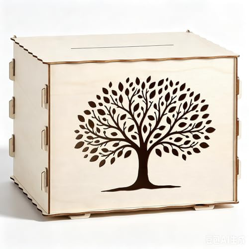 Namalu Caja de Boda de Madera Árbol de la Vida Hueco Pozo de Deseos para Bautizos Caja para Tarjetas de Cumpleaños Hucha Decorativa para Cartas Sobres Dinero Primera Comunión Confirmación