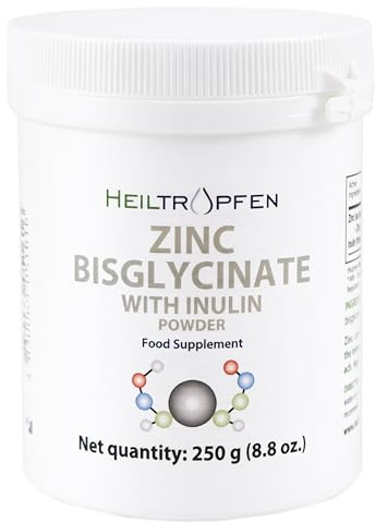 Bisglicinato de Zinc en Polvo con Inulina | 250g | Zinc Quelado | Alta Biodisponibilidad | Suave para el Estómago | Con Fibra Natural de Achicoria | Complemento Alimenticio