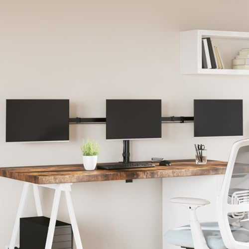 Verstellbare Tischhalterung für 3 Monitore, Schwarz Stahl, VESA 75/100 mm, neigbar schwenkbar drehbar, C-Klemme oder Kabeldurchführung, für Schreibtische 10-88 mm