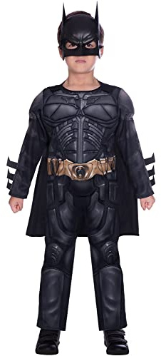 Amscan - Barndräkt Batman från The Dark Knight Rises, overall med vadderat bröst, kappa, mask, superhjälte, temafest, karneval