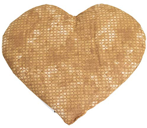 Cuscino bio a forma di cuore con con semi di farro bio, ca. 30x25cm - Batik oro - Cuore - Un regalo affascinante