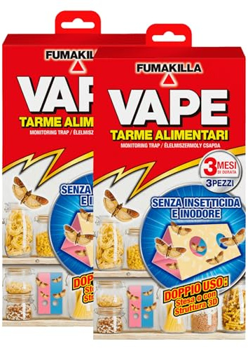 2x Vape Tarme Alimentari Monitoring Trap Trappole Adesive Insetticida Inodori per Dispense Ripiani e Cassetti - 6 Adesivi