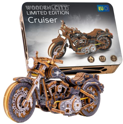 WOODEN.CITY Limited Edition - 3D Holzmodellbausätze, Retro 3D Holzpuzzle, Geschenke für Männer, Geburtstagsgeschenk für Männer - 142 Teile Cruiser V-Twin LE, Hobby, 3D-Puzzle aus Holz