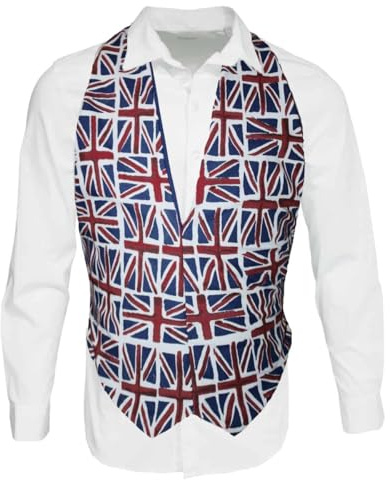 The Dragons Den Adults Union Jack Flag Backless Waistcoat United Kingdom UK Great Britain GB Supporters Fancy Dress [L-XL]