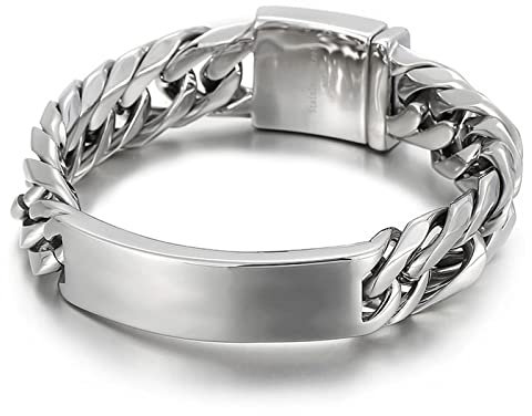AMDXD Bracciale Uomo d'Argento, Treccia Mista a Catena a Frusta di Cavallo Acciaio Inossidabile Braccialetto Dell'Amicizia per Gli Uomini 220x19mm