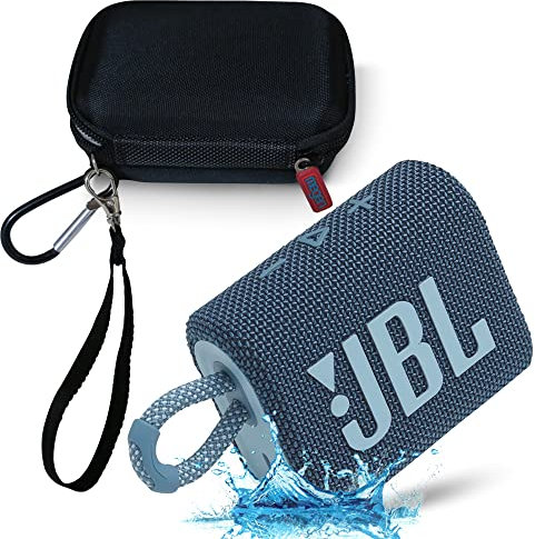 JBL GO 3 Waterproof Ultra Portable Bluetooth Speaker Bundle with Megen Hardshell Case (Blue)