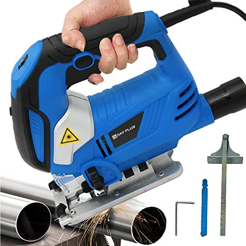 Electric Jigsaw Tool 800W Multi-Purpose Jigsaw Cutter, Laser Guide, 6 Variable Speed, 4 Orbital Sets, 0°-45° Bevel Cutting, Lock-On Switch, with Blades and Guide Ruler, for Plastic Wood Steel Cutting
