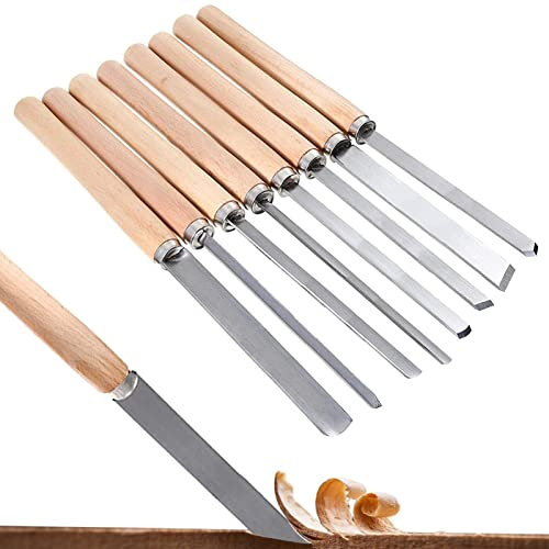 Voiakiu Ciseaux pour Tour à Bois - Ciseaux pour Tour à Bois - Outils Tournage Tour à Bois 8 pièces, Ciseaux en Acier au manganèse pour débutants, Professionnels