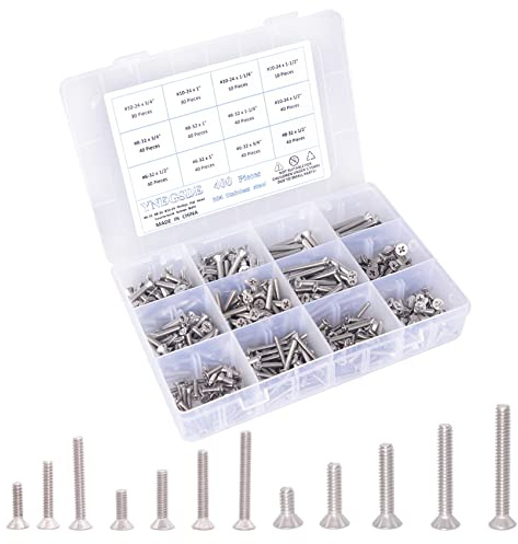 Machine Screw Assortment Kit #6-32/ #8-32/ #10-24 Phillips Flat Head Countersunk Machine Screws Bolts, 304 Stainless Steel, Fully Machine Thread - 400Pcs