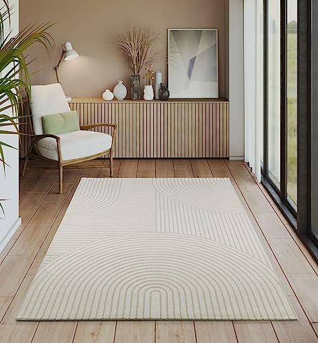 the carpet Everest - modern short pile with high-low effect, 3D effect, high pile density and pleasantly soft, cream, 80 x 150 cm