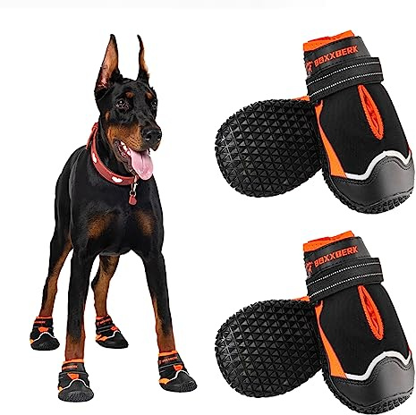 Boxxberk Hundeschuhe für große Hunde, wasserdichte Hundeschuhe für heißen Gehweg, Winter, Schnee, rutschfeste Hundestiefel, Pfotenschutz mit reflektierenden Streifen, für Spaziergänge im Freien