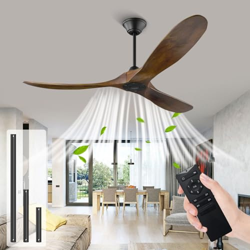 XSGDMN Ventilador de techo de madera sin luz con control remoto, Ventilador de techo moderno 152cm, motor de corriente continua reversible, silencioso,adecuado para interiores/exteriores