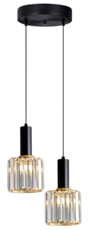 TPWEWRX Moderne Kristallglas Pendelleuchte Einfache Nachttisch Hängelampe Art Deco Kronleuchter Pendelleuchten für Wohnzimmer Schlafzimmer (Black,2-Light)