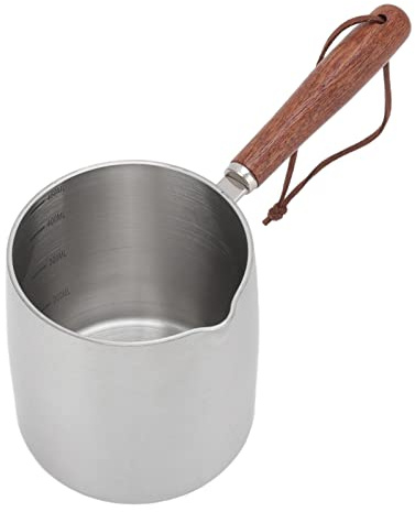 Mini Pot à Beurre en Acier Inoxydable de 450ML, Chauffe-Beurre, café, Lait, Petite Casserole avec Manche en Bois, Mini Pot de Fusion du Beurre Pot de nouilles instantanées petit pot à lait