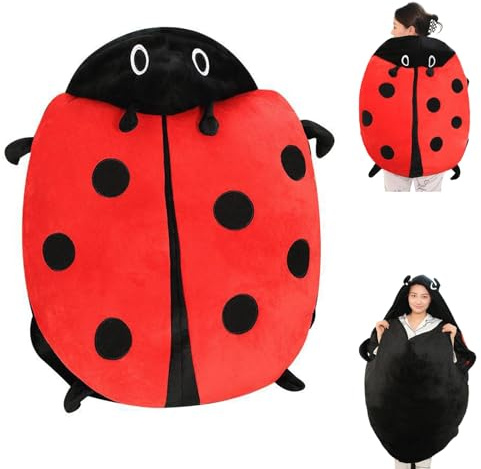 WIWIDANG Big Bug Pillow Marienkäfer, Marienkäfer Kissen Zum Anziehen, Niedliches Käfer Plüschkissen Eltern-Kind, Riesiges Tragbares Marienkäferkissen (100 cm)