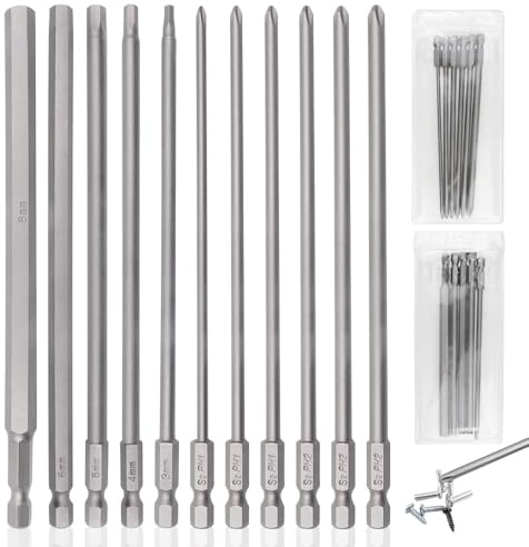 GZLFH Bit Lang 150 mm, 1/4 Zoll Bitsatz Lang Magnetisch 11 Stk | Sechskant Schaft PH1 PH2 Kreuzschlitz Hex Schraubendreher Universal Elektrische Bits Set