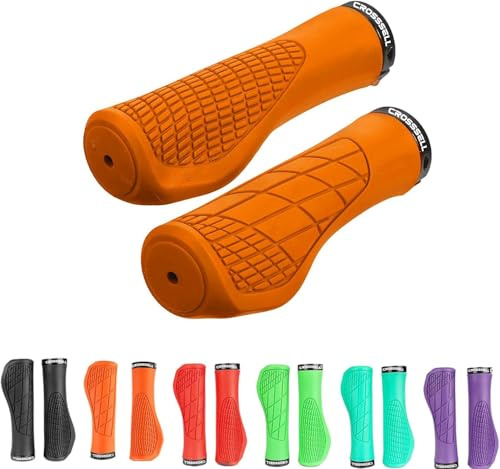 CROSSSELL Ergonomic MTB Grips - Comfortable Wrist Support Bike Handlebar Grips for Mountain Bike, E-Bike & Touring - Anti-Slip Shock Absorbing Bicycle Grips for 22.2mm Bars Orange