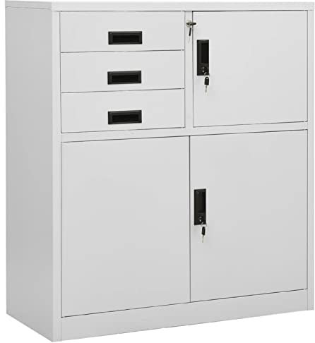 DJEKA Aktenschrank Abschließbar Metallschrank Büroschrank Werkstattschrank Mehrzweckschrank Stahl-Hellgrau-90x40x102 cm