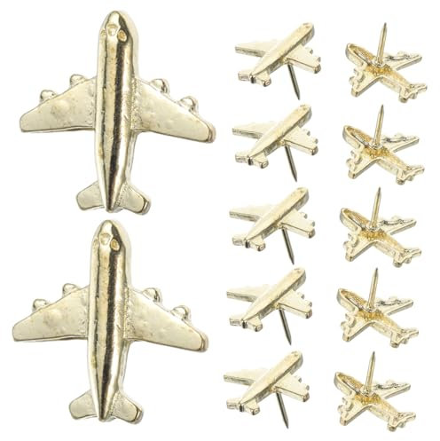 KICHOUSE Metall Flugzeug Reißzwecken 12 Stück Kleine Pinnwandnadeln Goldfarben Für Korktafel Büro Und Selbstgemacht Projekte